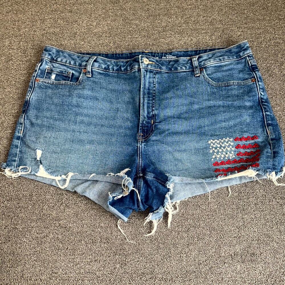 Old Navy O.G. Straight Shorts Womens 22 Blue Embroidered American Flag Americana